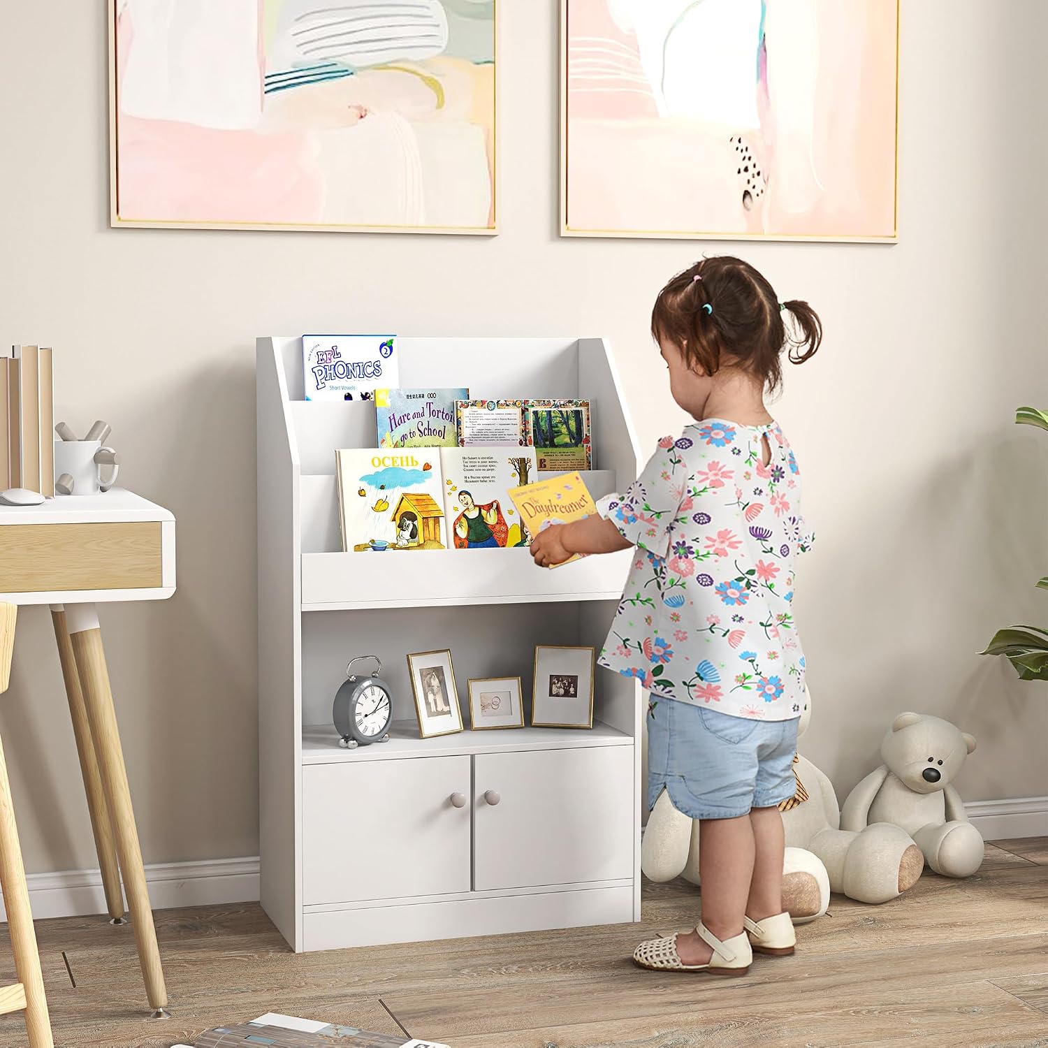 Toy Storage Cabinet, Bookcase Bookshelf for Room, Bedroom, Playroom, Nursery, White