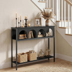 HOOBRO Narrow Console Table, Entryway Table with 3-Tier Storage, Sofa Table, Behind Couch Table with Arched Design for Living Room, Entrance, Hallway, Black BB106XG01