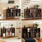 Record Player Stand, Record Stands with Record Storage, Vinyl Record Storage with Charging Station & USB Ports, 500+ Vinyl Large Mid Century Modern Record Player Stand and Album Cabinet