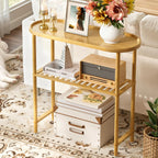 Small Entryway Table Bamboo 30.7", Narrow Hallway Table Oval Top 2-tier, Slim Console Table with Anti-fall Edge, Sofa Side Table 5min Easy Assembly, Small TV Stand for Bedroom, Indoor Plant Stand