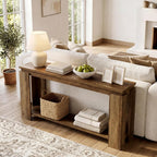 LITTLE TREE Long Entryway Table, 63-Inch Narrow Farmhouse Console Sofa Table for Behind Couch, Hallway, Entry Way, Entrance, Foyer, Living Room with 2-Tier Shelves, Vintage Brown