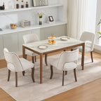 Mid Century Modern Dining Chairs Set of 2, Farmhouse Fabric Upholstered Accent Curved Backrest Kitchen Chairs Armchairs Side Chair with Solid Wood Legs, Beige