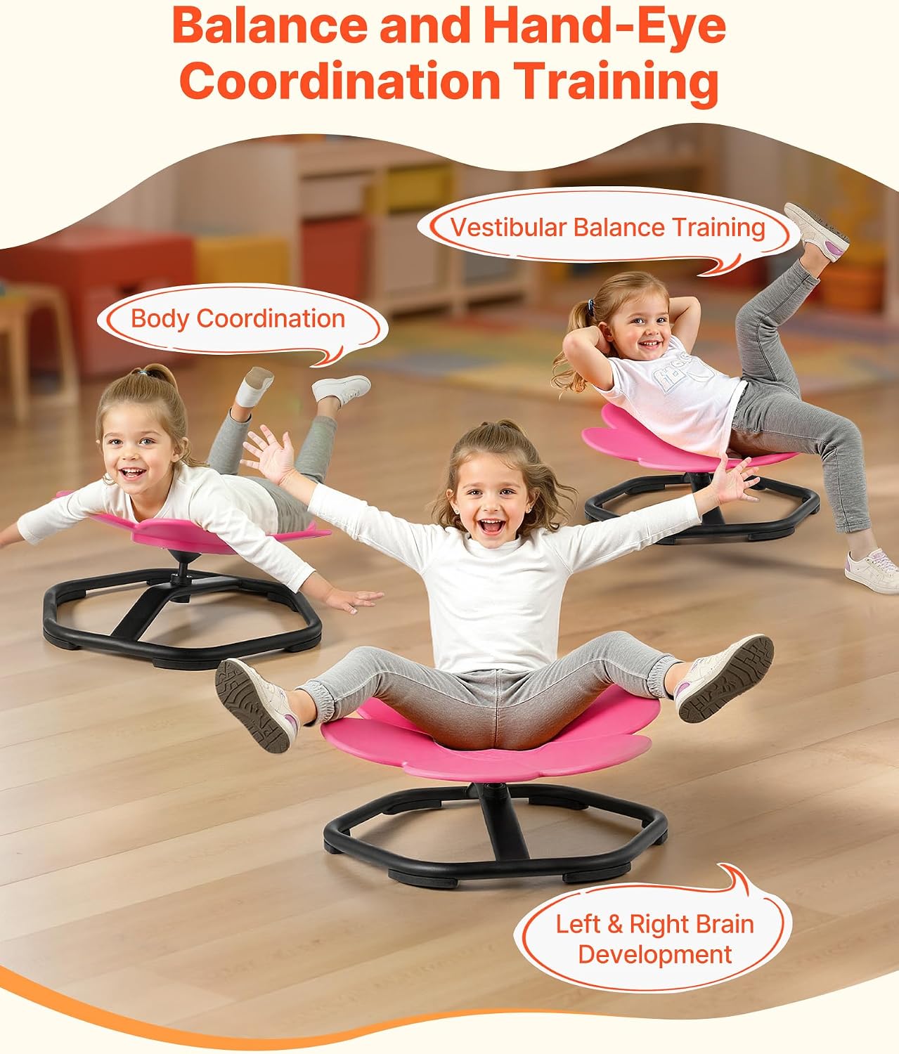 VEVOR Kids Swivel Chair, 220 lbs Capacity, Flower Shape Sensory Spinning Chair, Autistic Kids Sensory Toy Seat with Non-Slip Metal Base, Toddler Sit & Spin Seat for Coordination Balance Focus, Rose