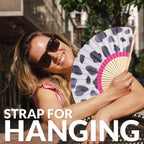 FISURA Wooden Hand Fan with Eye-catching Black and White Cow Pattern Original Stylish Accessory Portable Handheld Fan with Handy Hanger Dimensions: 42.5 x 23 cm