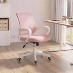NEO CHAIR Office Desk Ergonomic Computer Mesh Chair with Lumbar Mid Back Support Adjustable Height Swivel Rolling Wheels Comfy Task Vanity Chair for Home Bedroom Study (Pastel Pink)