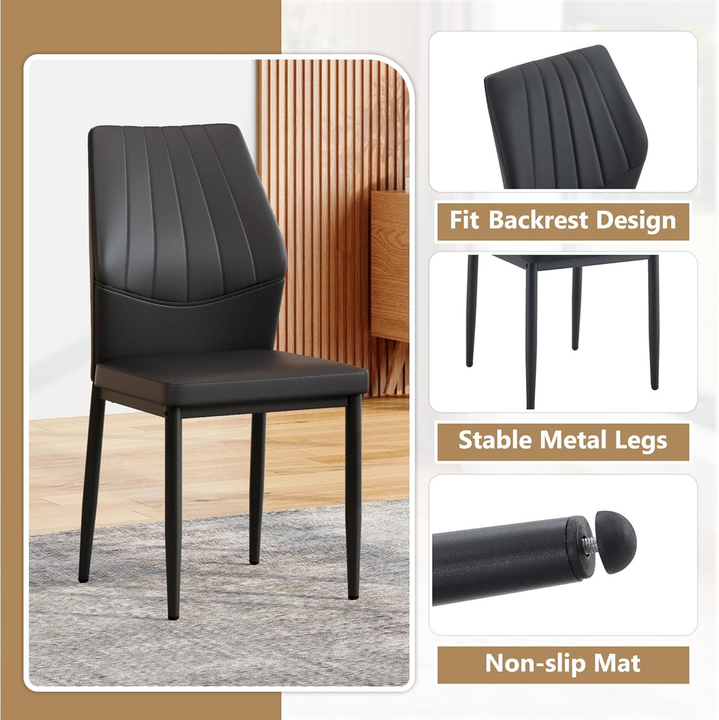 Black Dining Chairs Set of 6, Modern PU Leather Kitchen Chairs with Soft Cushion and Black Metal Legs, Waterproof and Easy to Clean, Armless Dining Chairs for Dining Room,Kitchen,Apartment