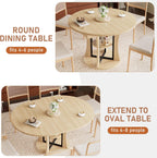 AwayHome 43.3''-59'' Extendable Round Dining Table for 4-8, Modern Kitchen Expandable Dining Table with Storage, Space Saving Circle Oval Kitchen Table with Leaf for Dining Room Living Room