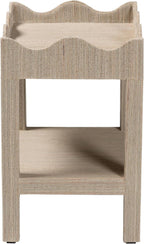 Bali & pari Sebastian Grasscloth Scalloped End Table - 2-Tier Accent Table with Open Shelf Storage for Living Room, Bedroom, or Entryway, Beige