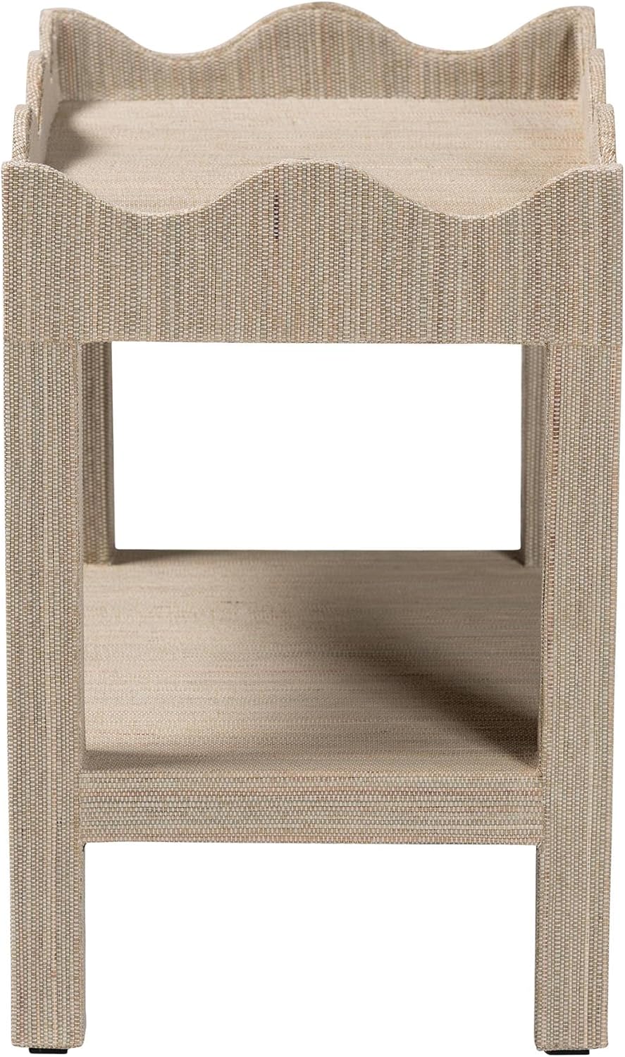 Bali & pari Sebastian Grasscloth Scalloped End Table - 2-Tier Accent Table with Open Shelf Storage for Living Room, Bedroom, or Entryway, Beige