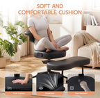 Ergonomic Cross-Legged Office Chair – Adjustable Height, Enhanced Lumbar Support, 360° Swivel, Wide Meditation & Yoga Kneeling Seat, Sturdy Steel Base, Wheels – PU Leather Black