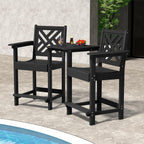 Tall Adirondack Chairs Set of 2, Outdoor 24'' Counter Height Bar Stools with Back and Arms, All-Weather HDPE Patio Tall Chairs for Balcony, Backyard, Garden, Deck (Black)