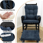 5 PCS Glider Rocker Replacement Cushions with Storage Side Pocket, Luxuriy Chenille Fabric Foam & Microfiber Filling, Thickened & Supportive Rocking Chair Cushion Set, Dark Blue