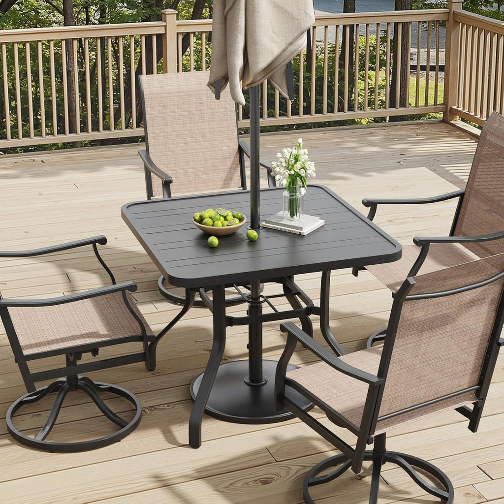 Soohow Patio Dining Table 35"x35", Square Outdoor Dining Table with 1.57" Umbrella Hole, Metal Outdoor Furniture for Patio, Graden, Backyard and Poolside, Weather-Resistant