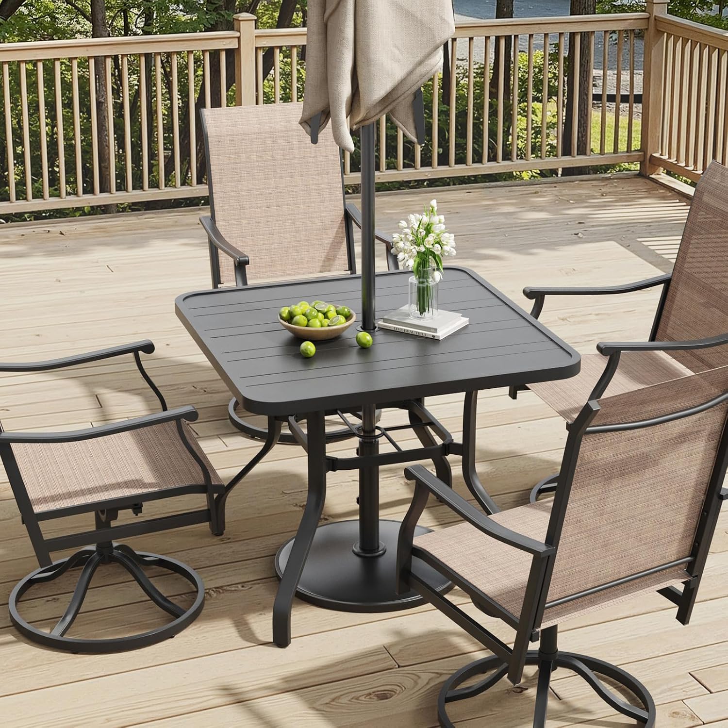 Soohow Patio Dining Table 35"x35", Square Outdoor Dining Table with 1.57" Umbrella Hole, Metal Outdoor Furniture for Patio, Graden, Backyard and Poolside, Weather-Resistant