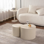 WILLIAMSPACE Beige Round Nesting Coffee Table Set of 2 with Wave Stripe, Modern Wooden Circle Drum Tables Center Table Accent Side Crescent Shape Table for Living Room, No Assembly, 18.9" + 14.96"