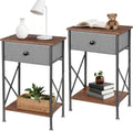 VECELO Night Stand Set of 2, Nightstand for Apartment, Dorm End Table for Small Spaces, Wood Side Table for Living Room, Bedside Table with Drawer for Bedroom, Easy Assembly, Rustic Brown