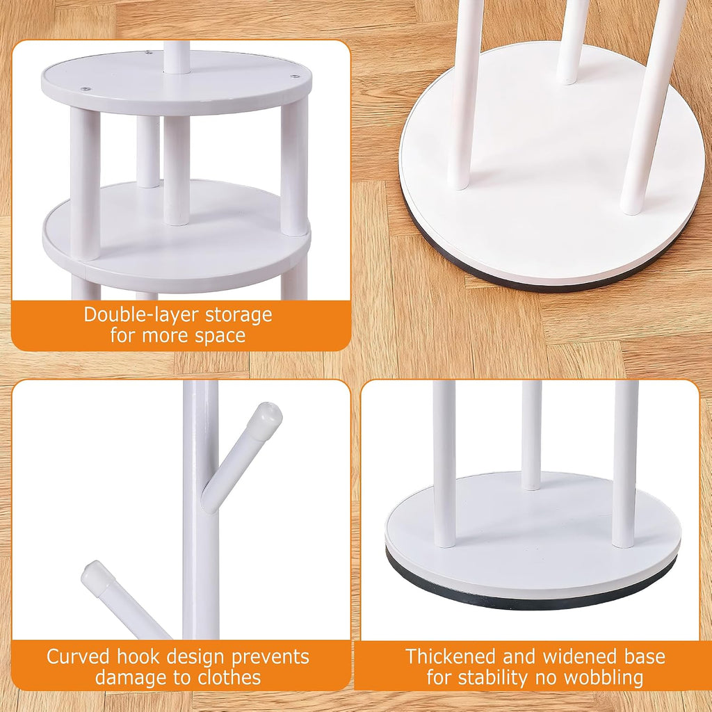 VECELO Coat Rack Freestanding, Entryway Hanger Stand, Umbrella Holder, Hall Tree With Hooks, Floor Standing Tree Stand,White