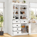 Vintage 72" Freestanding Kitchen Pantry with Glass Doors, Coffee Bar Station, Adjustable Shelves & Serving Trays for Dining & Living Room (White20)