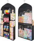 Woodoulogy Hanging Gift Wrapping Paper Storage, 48x24 (Extra Large) Black Double-Sided Christmas Wrapper Bag Container, Oxford Long Craft Roll Organizer, Present Wrap Holder for Closet, Door