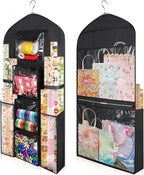 Woodoulogy Hanging Gift Wrapping Paper Storage, 48x24 (Extra Large) Black Double-Sided Christmas Wrapper Bag Container, Oxford Long Craft Roll Organizer, Present Wrap Holder for Closet, Door
