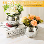 6 Pcs Disco Ball Vase Disco Ball Planter for Centerpieces Disco Ball Decor Flower Vase with Silver Mirror Glass for Wedding, Birthday, Party (3" X 4")