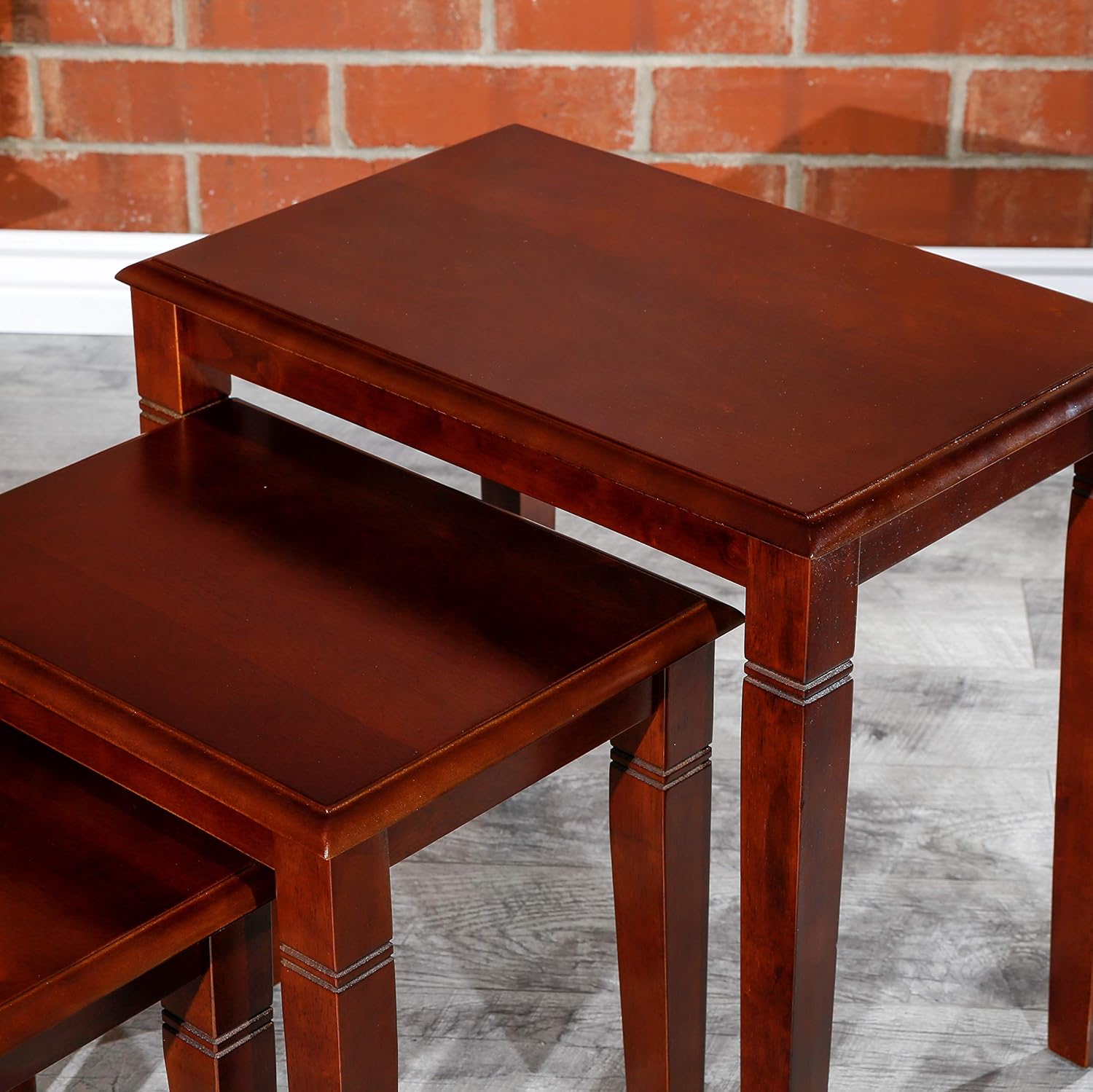 DTY Indoor Living 3-Piece Nesting Tables - Wooden Table Set of 3 for Living Room - Stackable Tables with Sleek Cherry Finish for Stylish and Space-Saving Home Furniture