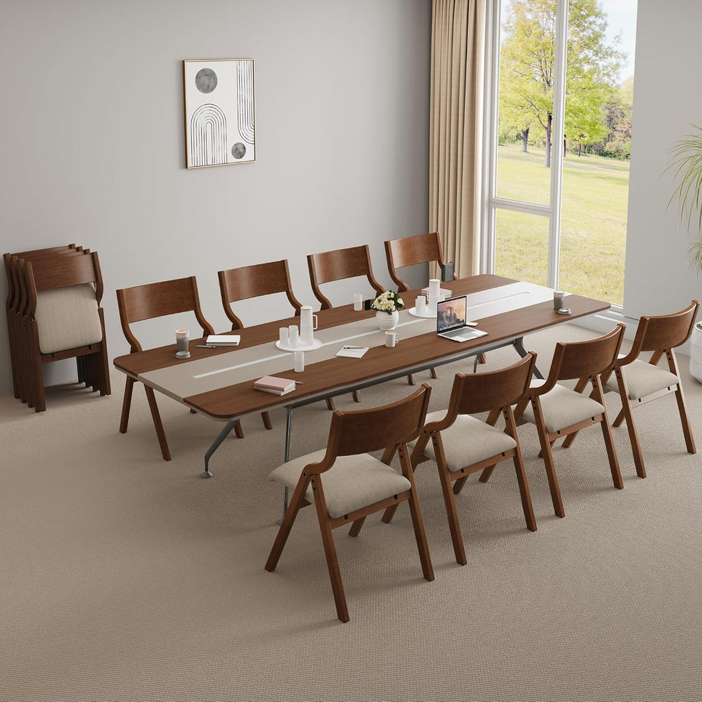 Folding Dining Chairs Set of 2, Upholstered Kitchen Chair with Padded Seat & Wood Backrest, Modern Side-Chair with Wood Legs for Home Office Living Room,No Assembly Needed,Walnut