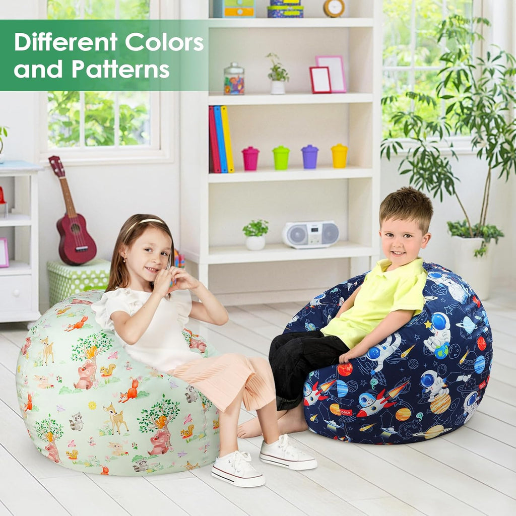 Decalsweet Bean Bag Chair for Kids Stuffed Animal Storage Beanbag Chairs,Toddler Toy Storage Organizer for Girls and Boys,Large 32'' Cover Only（No Filling)