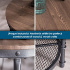VINGLI Industrial Round End Table - 20" Metal & Wooden Side Table for Couch & Living Room