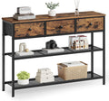 SONGMICS Console Table, Narrow Sofa Table with 2 Mesh Shelves for Entryway, Living Room, 11.8 x 38.9 x 31 Inches, 3 Fabric Drawers, Rustic Brown, BELLAH Collection ULGS098K101