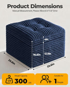 23.6in Pouf Ottoman, Corduroy Ottoman Foot Rest with Dual‑Layer Support, Large Poofy Pouf with Soft Chunk‑Foam Top & Firm Foam Base, Floor Foot Stool for Living Room, Blue