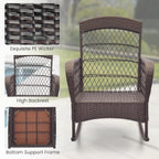 ORALNER 3 Pieces Patio Furniture Wicker Rocker Set, Outdoor Rocking Chairs with Cushions, Pillows, Glass Coffee Table, Rattan Bistro Set for Balcony Front Porch Poolside Garden Deck (Red)