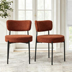 Brown Boucle Dining Chairs Set of 8, Mid Century Modern Dining Room Chair with Curved Backrest & Metal Legs, Round Upholstered Dining Chairs for Kitchen, Living Room