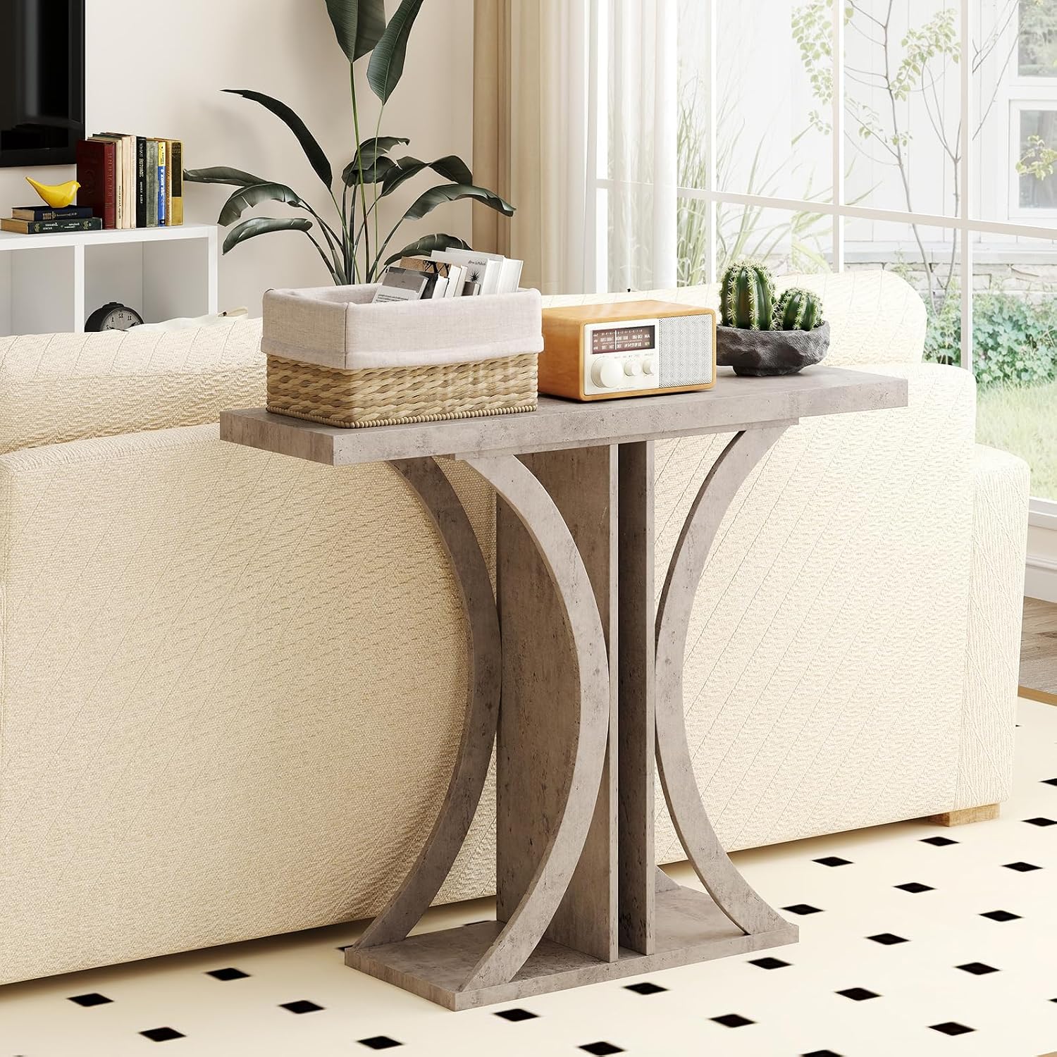Giantex 40" Narrow Console Table, T-Shaped Entryway Table with Open Storage Shelve, Industrial Sofa Table Behind Couch, Modern Foyer Table, Accent Table for Living Room, Entrance, Hallway (Gray)