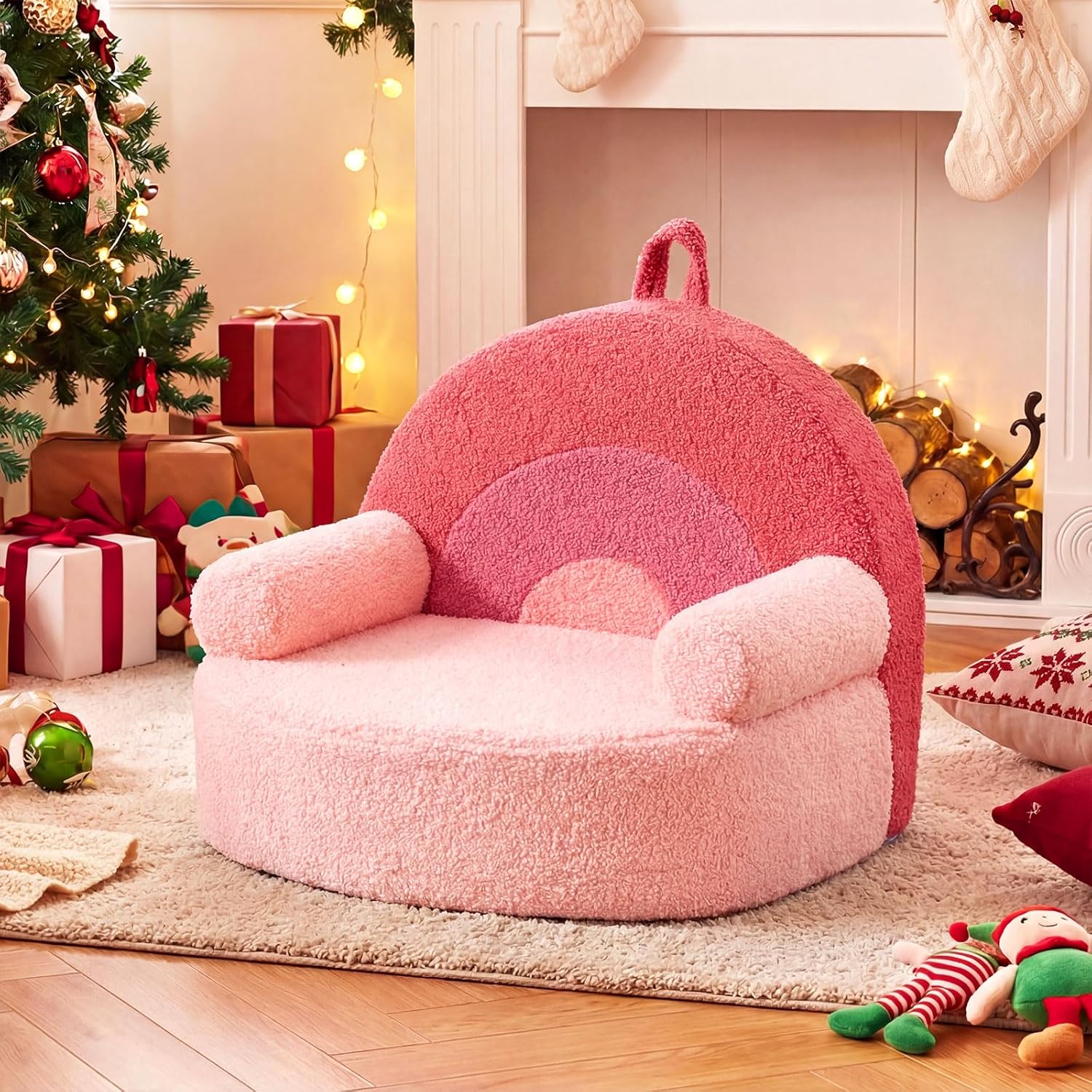 Costzon Kids Couch, Comfy Toddler Soft Sofa Chair with Fleece Fabric Cover, Kids Furniture for Playroom, Children Reading Armchair for Boys & Girls Gifts Aged 3+ (Medial,Blush Pink Arc)