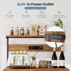 DUMOS Kitchen Bakers Rack with Power Outlet, 23.6-Inch Microwave Oven Stand, Coffee Bar Station with 3-Tier Adjustable Storage Shelf, Small Appliance Organizer for Spices, Pots and Pans, Brown