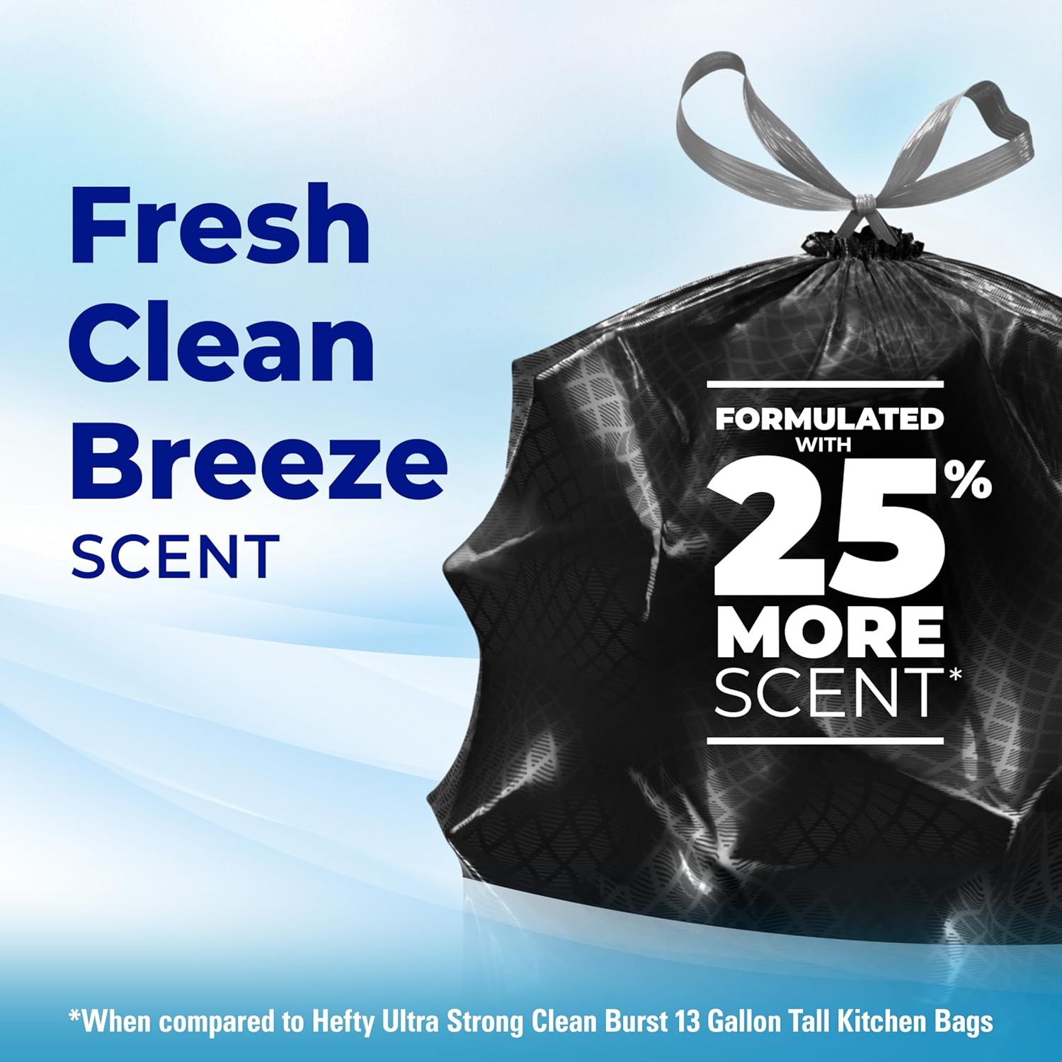 Hefty Ultra Strong Signature Scents 13 Gallon Trash Bags, Fresh Clean Breeze Scent, Tall Kitchen Trash Bags with 25% More Scent Technology, Blackout, 80 Count