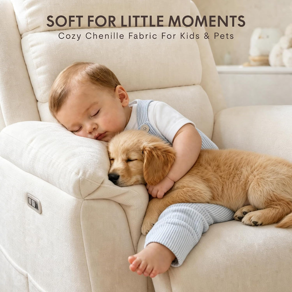 FLEXISPOT Souffle-Pro Swivel Rocker Recliner Chair with Nightlight, Power Nursery Glider Recliner with Massage & Heat, Adjustable Headrest, Oeko-TEX Fabric, Ideal for Nursery & Home Relaxation, Cream