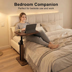 Modern Tv Tray Table, Adjustable Height Small C Shape Side Table for Sofa, Living Room, Laptop, Bedside - Black Walnut Look