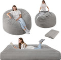HABUTWAY Bean Bag Chair, Giant Bean Bag Chair with Washable Chenille Cover Ultra Soft, Convertible Bean Bag from Chair to Mattress, Huge Chenille Bean Bags for Adult, Couples, Family (Grey Queen)