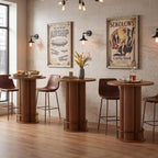 Bar Table, 39.37" H Round Bistro Table Fluted Pub Table with Base & Metal Ring Footrest Wood Cocktail Desk for Patio, Coffee House, Living Room, Kitchen, Small Space [Chairs Not Included]