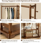 Freestanding Coat Rack Solid Wood with 2 Shelves & 5 Hooks, Heavy Duty Hall Tree for Hanging Clothes, Hats & Accessories – Hallway Bedroom Storage