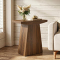 Tribesigns Pedestal End Table, Farmhouse Sofa Couch Side Table with Trapezoid Base, Wooden Accent Drink Stand Nightstand for Living Room, Small Space, Walnut Brown