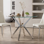 Modern Dining Table, 36 Inch Round Dinner Table for 2-4, Glass Dining Table with Cross Metal Base, Modern Clear Tempered Glass Kitchen Table for Home Dining Room Living Room(Silver Legs)