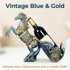 Horse Sculpture Resin Wine Bottle Holder - Tabletop Kitchen Decor, Decorative Storage Organizer for Home Bar Cellar, Unique Gift for Men Women Housewarming, Holds 1 Standard Bottle (Blue A)