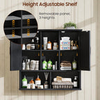Vabches Bathroom Wall Cabinet, Farmhouse Medicine Cabinet with Double Barn Door and Adjustable Shelves, Wooden Vintage Storage Cabinet Wall Mounted for Bathroom, Kitchen Dining, Rustic Black
