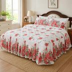 100% Cotton Ruffled Bed Skirt with 21 Inch Drop, Dust Ruffle for Twin XL, Full, Queen and King Size Beds, Wrinkle Free Floral Bed Skirt, Elegant Bedspread Set with Pillow Sham