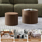 Nesting Coffee Table Set of 2 Modern Round Coffee Tables End Table with Storage Natural Wood Veneer for Living Room Apartment Small Space (Walnut, 19 Inch)