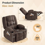 Rocker Recliner Chair with Massage and Heat, Nursery Rocking Chairs for Living Room, Ergonomic Comfy Relining Chair with Cup Holders, USB Charge Port, Side Pockets, Comfortable Arms, Brown