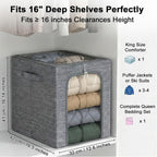 GoMaihe Clothes Storage Bins Metal Frame: 55L Extra Large Stackable Closet Storage Organizer with Lid & Clear Window, Heavy Duty Blanket Boxes for Winter Coats Comforters (Fits Deep Closet 4-Pack)